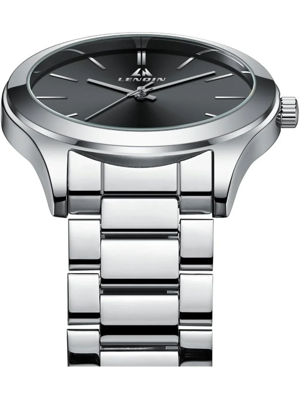 Men's Silver Black Classic Waterproof Stainless Steel Analog Quartz Luxury Watch